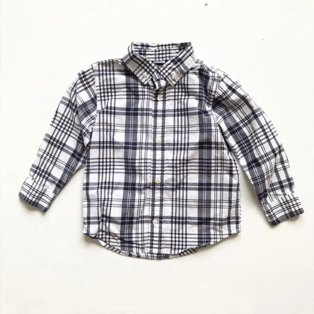 Gymboree navy/white plaid button down shirt EUC 3T